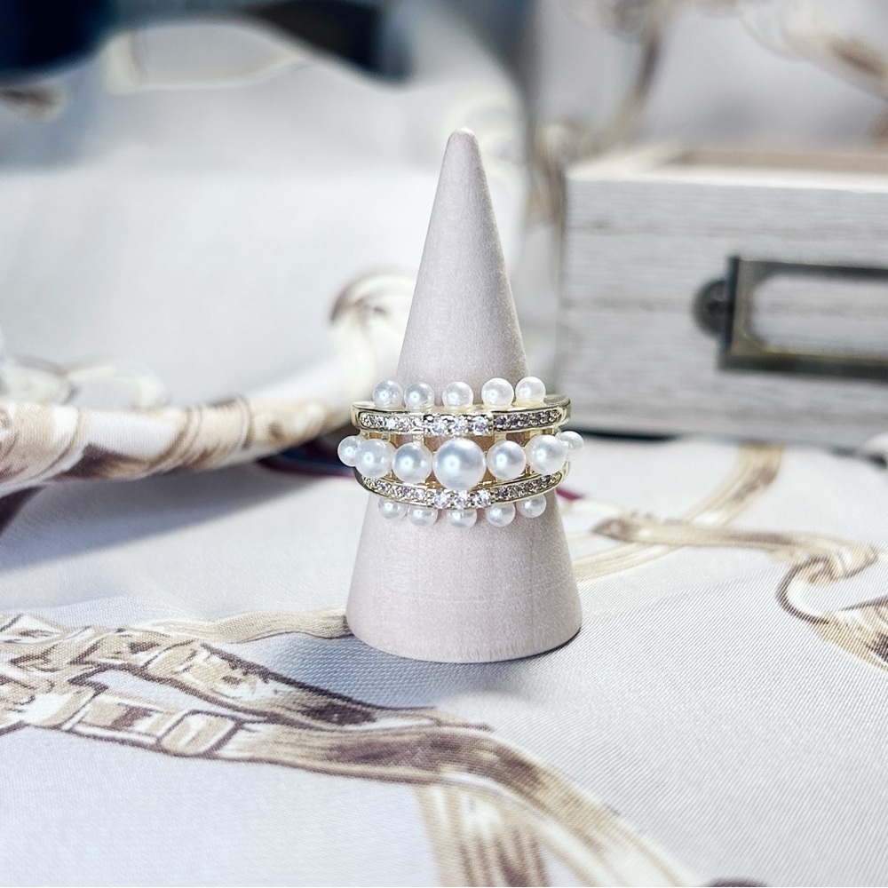 14k gold plated with Elegant Pearl adjustable ring for women girl